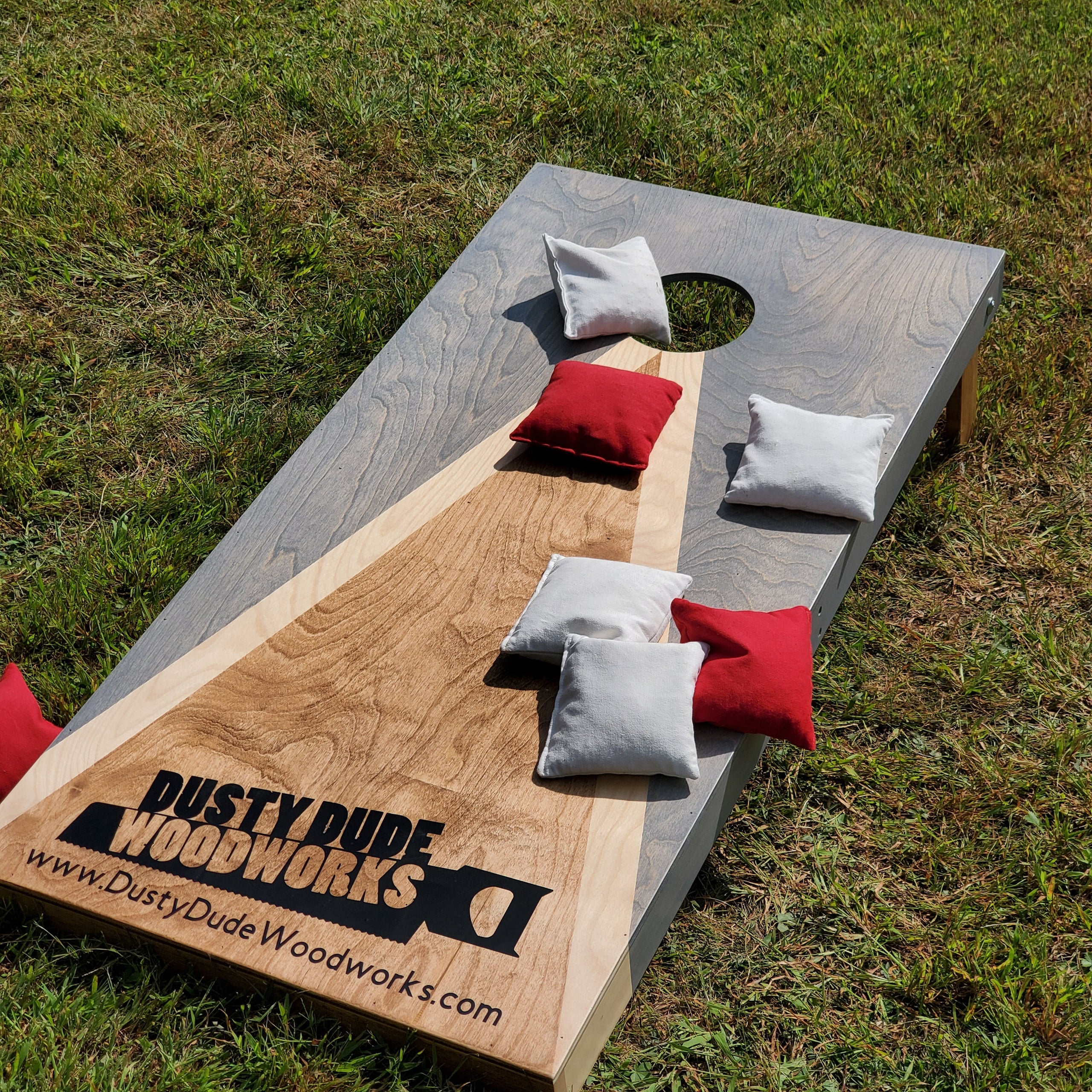 North dakota themed worn / distressed wood slat state flag themed custom cornhole board offers game set